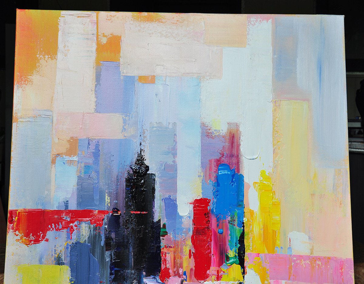 Palette Knife Abstract Skyline Art #L31B - Click Image to Close